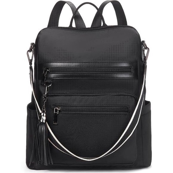 Womens Backpack Purse Vegan Leather Black-nylon main image 4